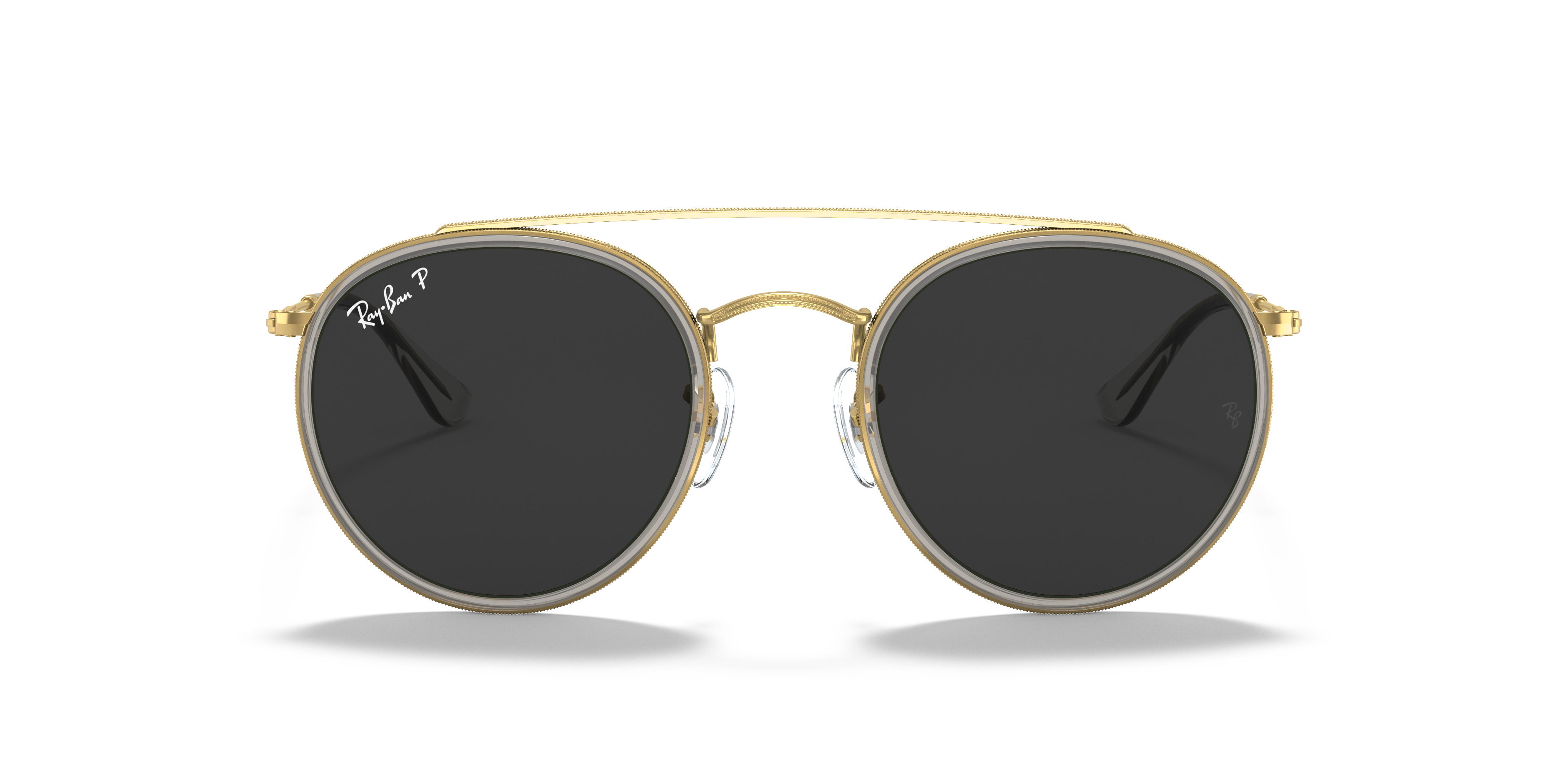 Round Double Bridge Sunglasses in Shiny Gold and Black | Ray-Ban®