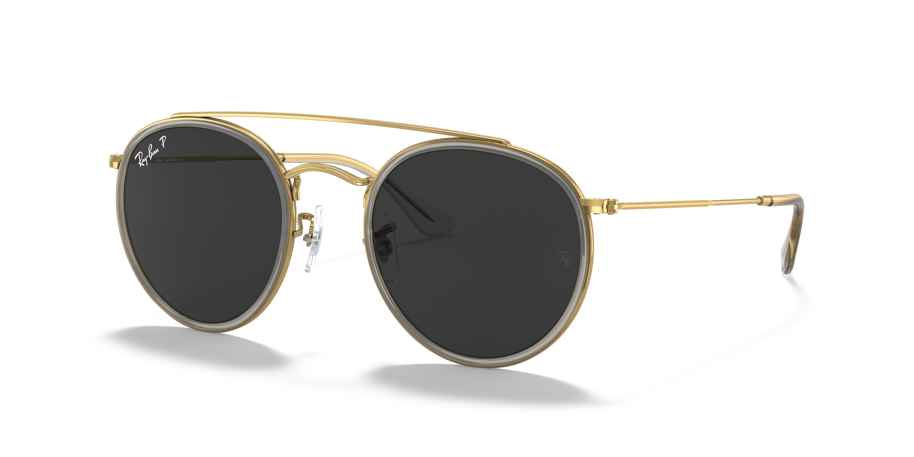 ray ban round double bridge black gold