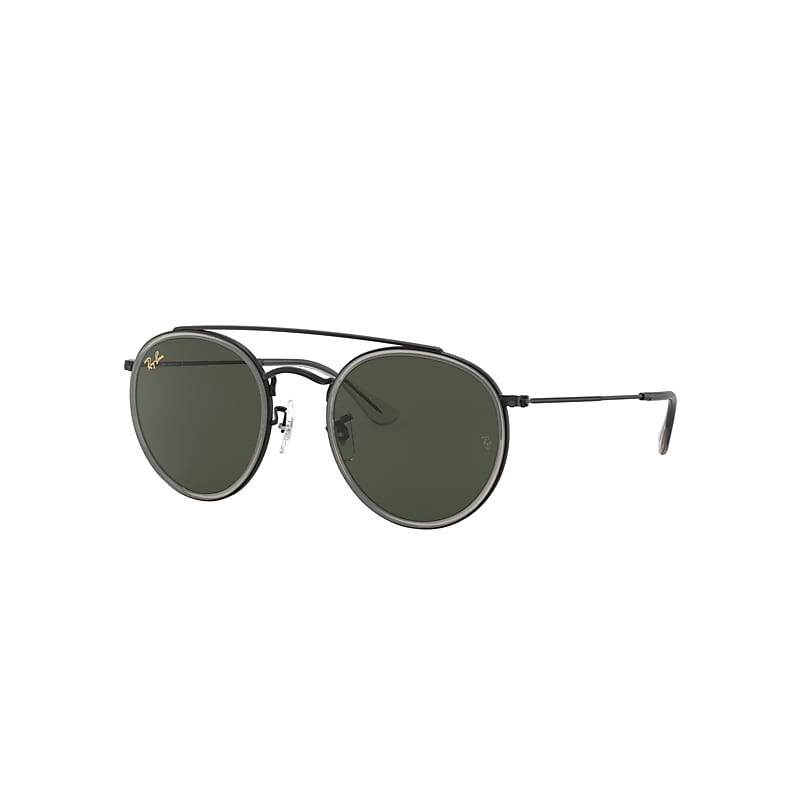 Ray-Ban Round Double Bridge Legend Gold Sunglasses Shiny Black Frame Green Lenses 51-22 product image