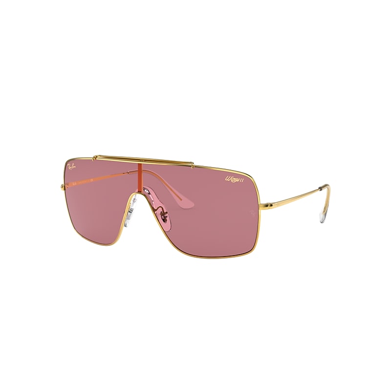 Ray-Ban Wings II Legend Logo Sunglasses Shiny Gold Frame Pink Lenses 01-35 product image