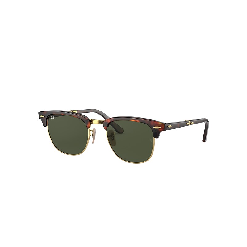 Ray-Ban Clubmaster Folding Sunglasses Tortoise Frame Green Lenses 51-21