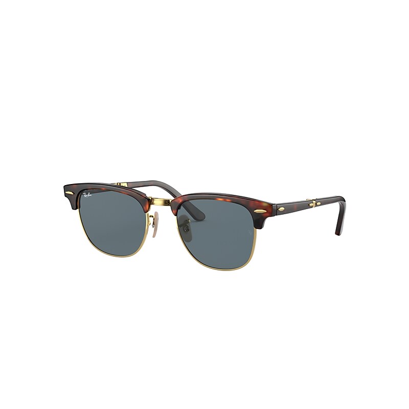 Ray-Ban Clubmaster Folding Reloaded Sunglasses Tortoise Frame Blue Lenses 51-21