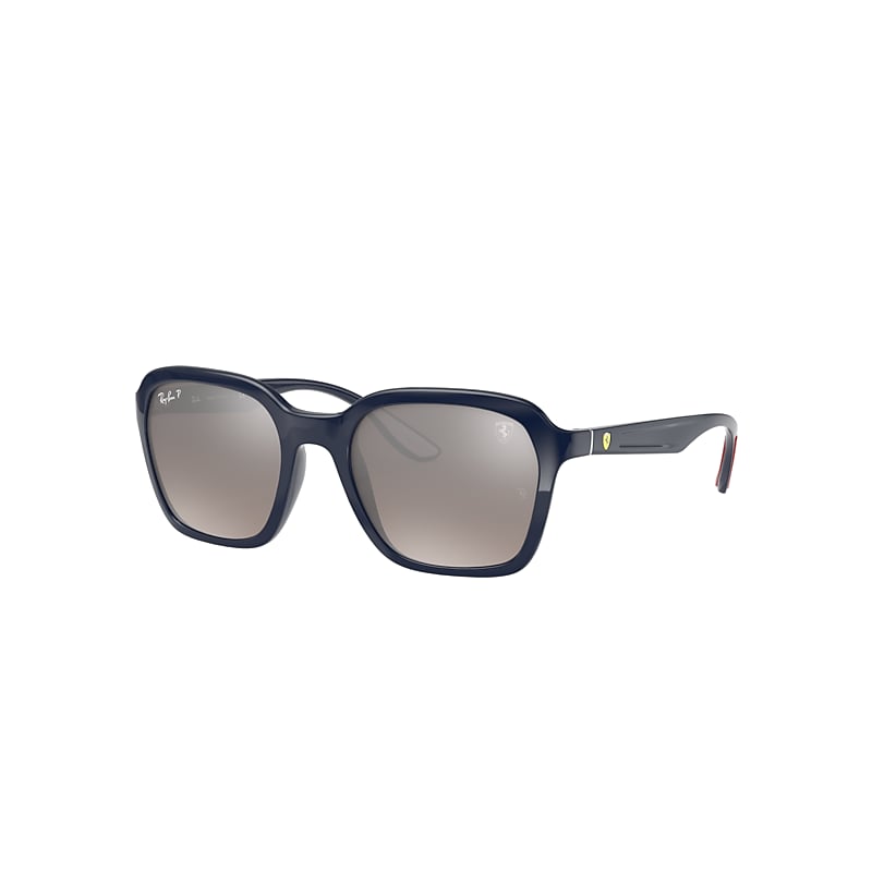 Ray-Ban Sunglasses Unisex Rb4343m Scuderia Ferrari Collection - Shiny Blue Frame Silver Lenses Polarized 52-20