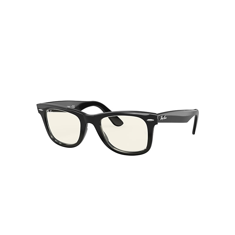 Ray-Ban Wayfarer Clear Evolve Sunglasses Shiny Black Frame Grey Lenses 52-22
