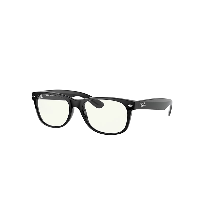 Ray-Ban New Wayfarer Blue-light Clear Sunglasses Shiny Black Frame Clear Lenses 55-18