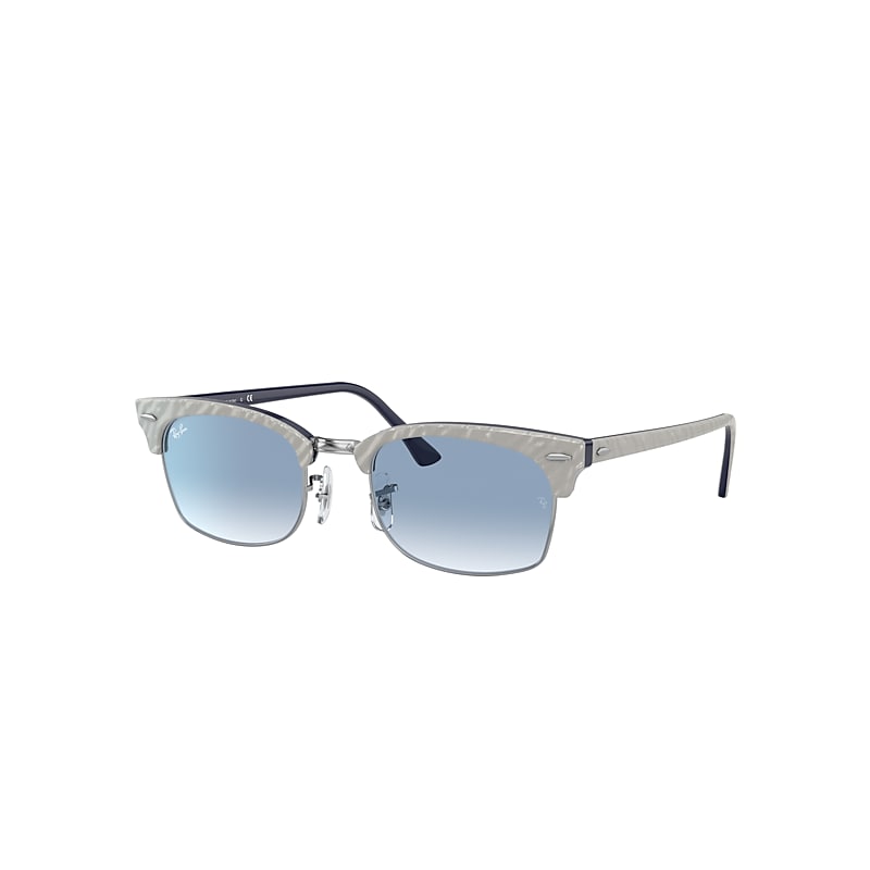 Ray-Ban Clubmaster Square Sunglasses Wrinkled Light Grey Frame Blue Lenses 55-21 product image