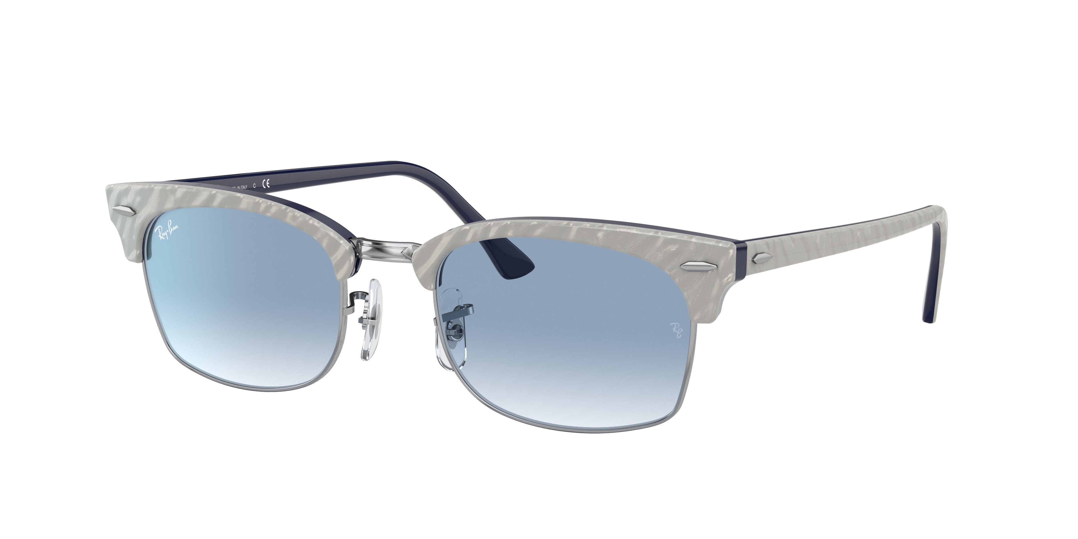 Ray Ban Clubmaster Square Sunglasses Wrinkled Light Grey Frame Blue Lenses 55-21