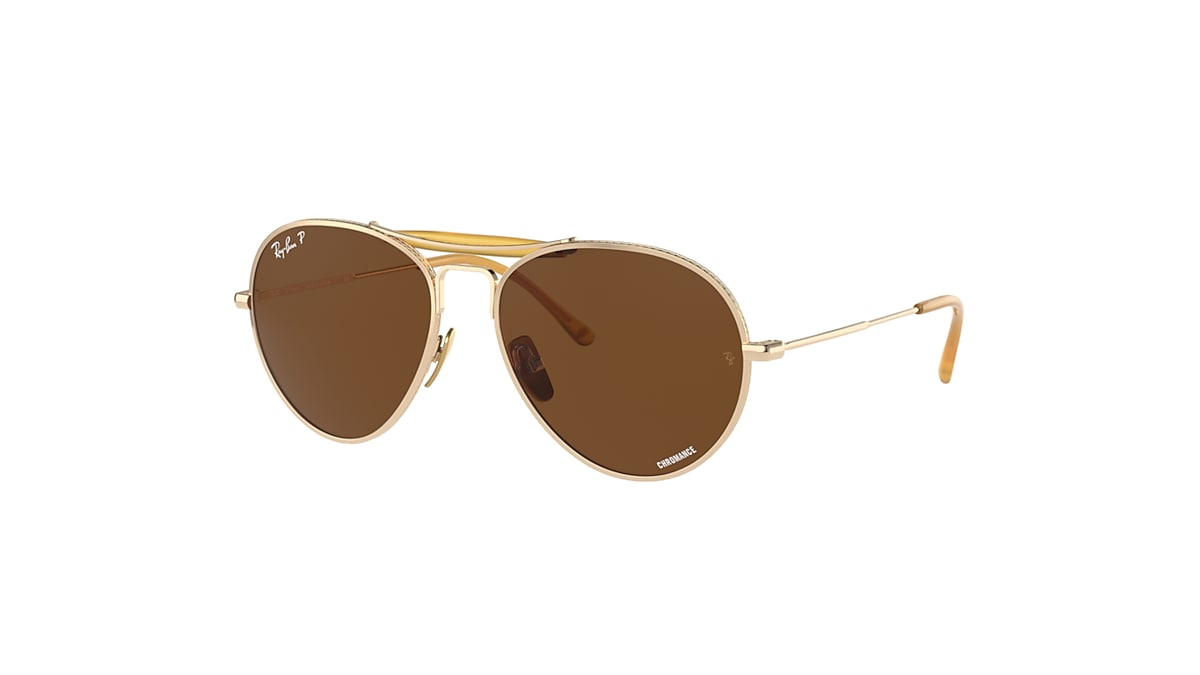 RB8063 TITANIUM Sunglasses in Gold and Dark Brown - RB8063 | Ray