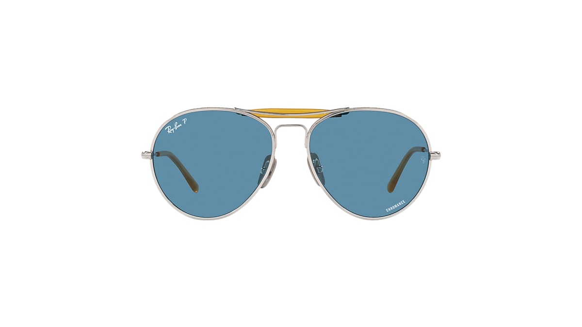 Ray-Ban Rb8063 Titanium Sunglasses Silver Frame Blue Lenses Polarized 55-16