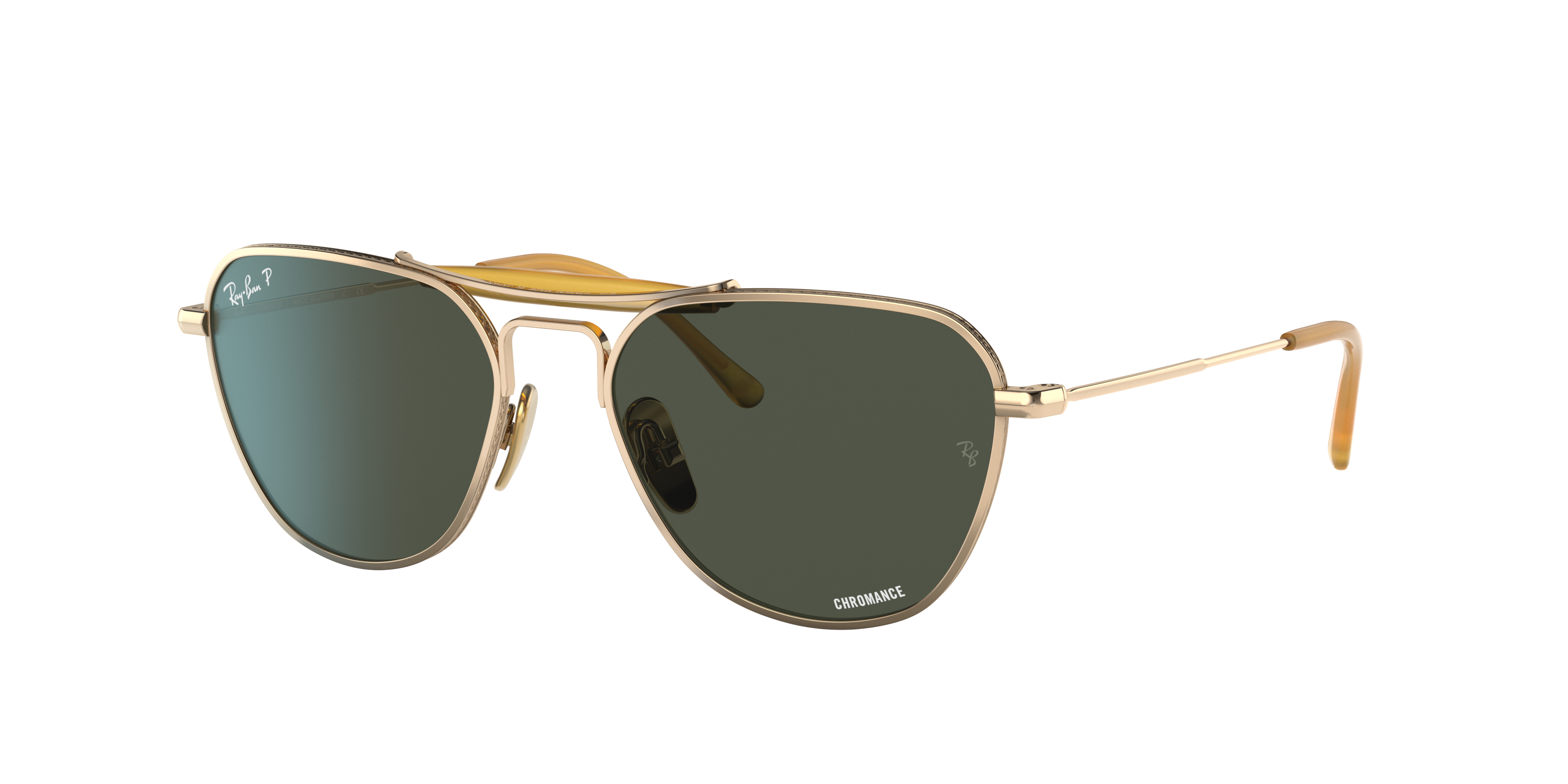 Ray Ban Rb8064 Titanium Sunglasses Gold Frame Green Lenses Polarized 53-17