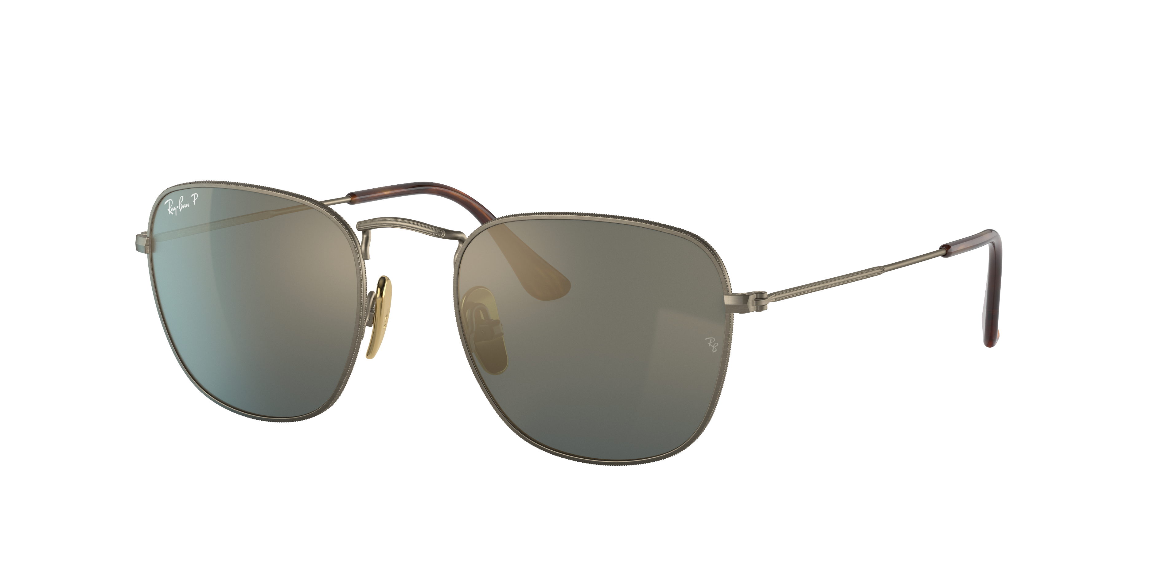 Ray Ban Frank Titanium Sunglasses Gold Frame Blue Lenses Polarized 48-20