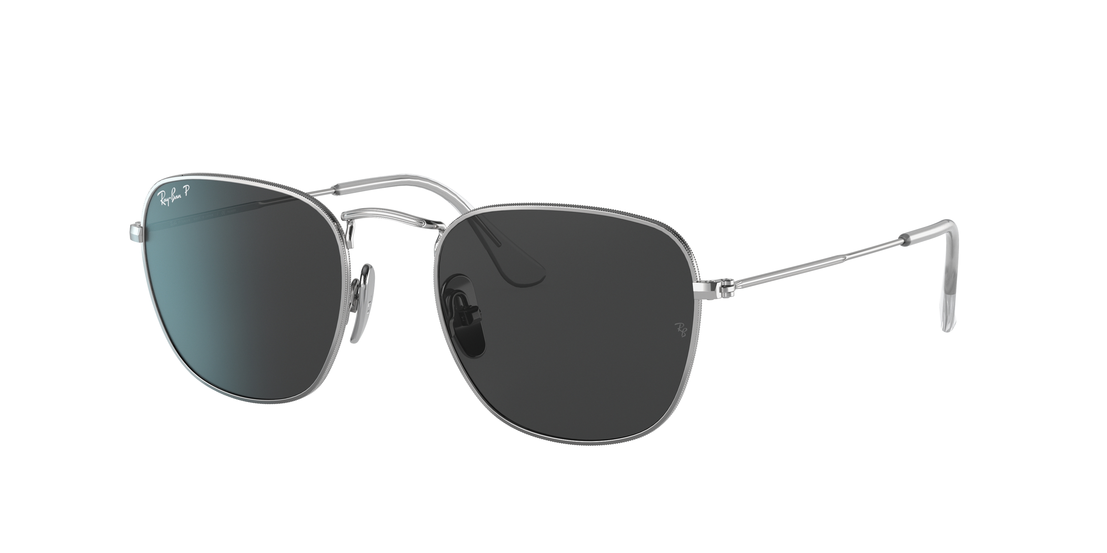 Ray Ban Frank Titanium Sunglasses Silver Frame Black Lenses Polarized 48-20