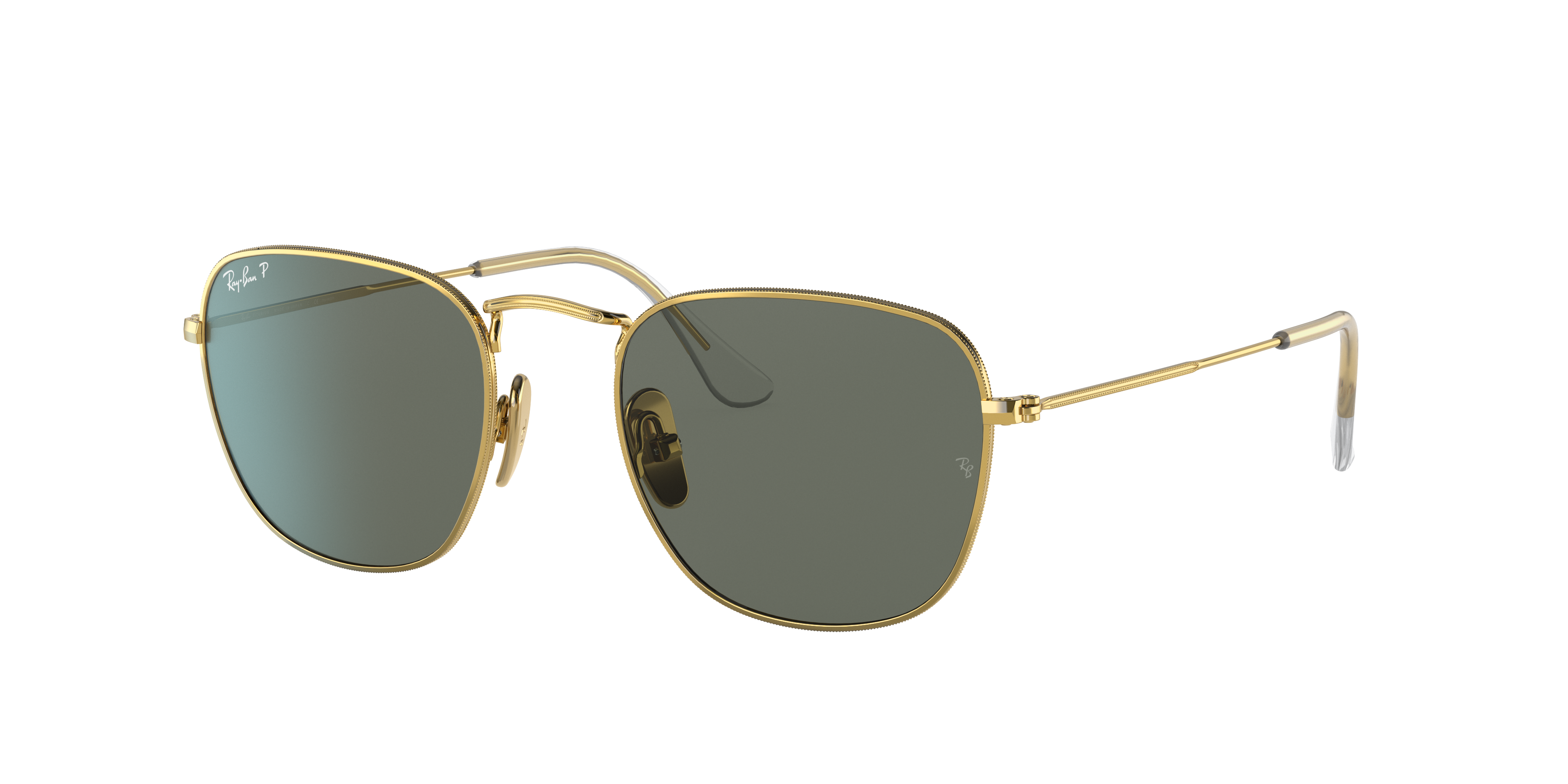 Ray Ban Frank Titanium Sunglasses Gold Frame Green Lenses Polarized 48-20