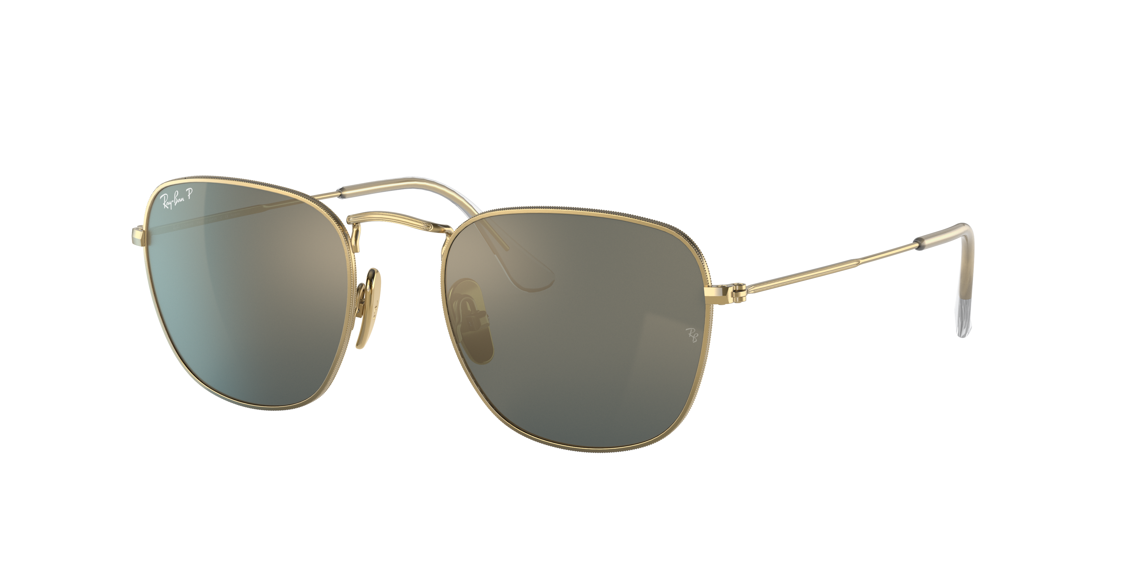 Ray Ban Frank Titanium Sunglasses Gold Frame Blue Lenses Polarized 51-20