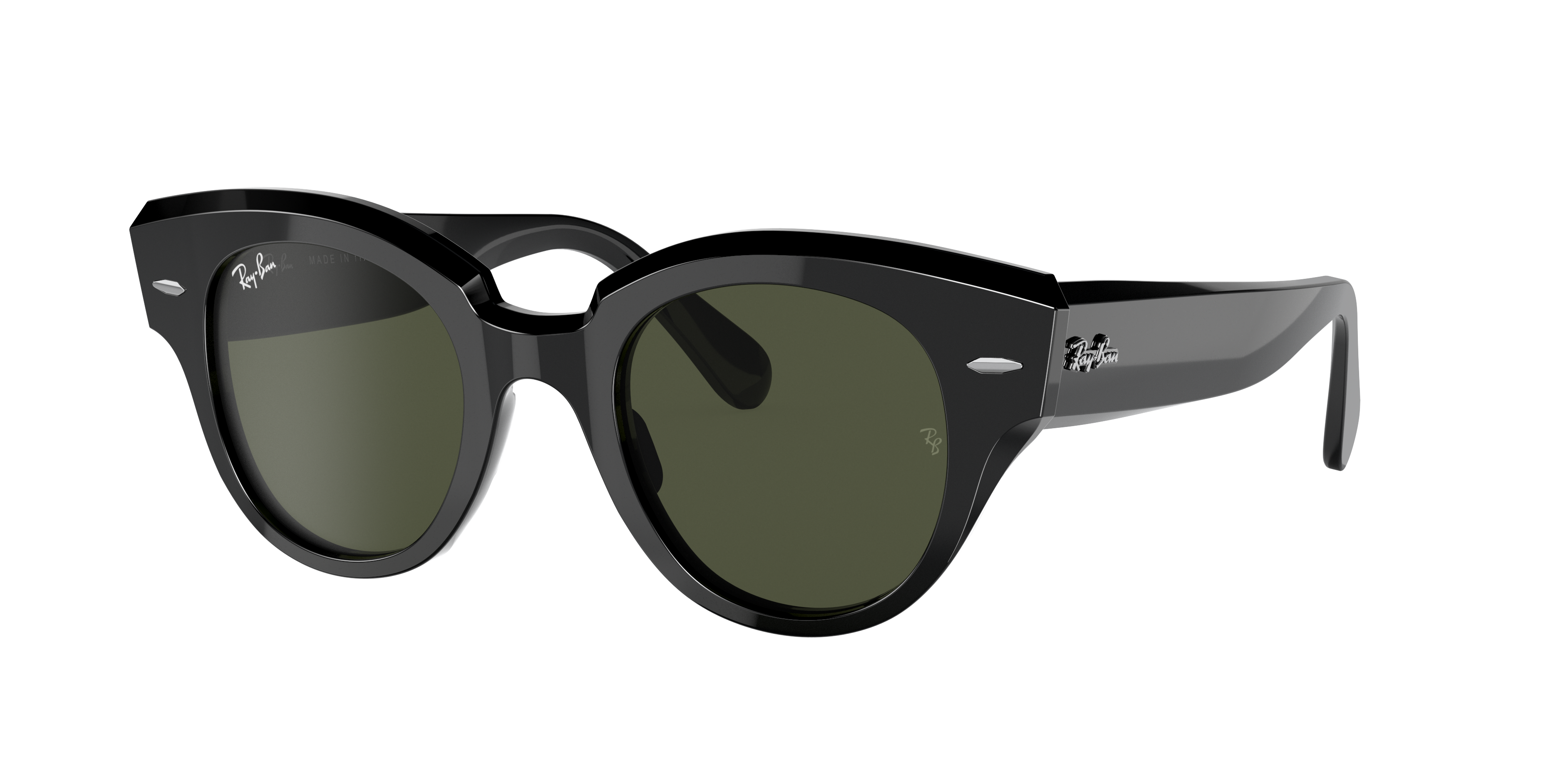 Ray Ban Roundabout Sunglasses Black Frame Green Lenses 47-22 In Schwarz