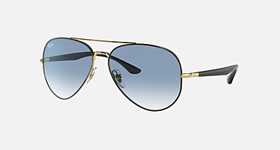 RB3675 Sunglasses in Black On Gold and Light Blue (58-14) - RB3675