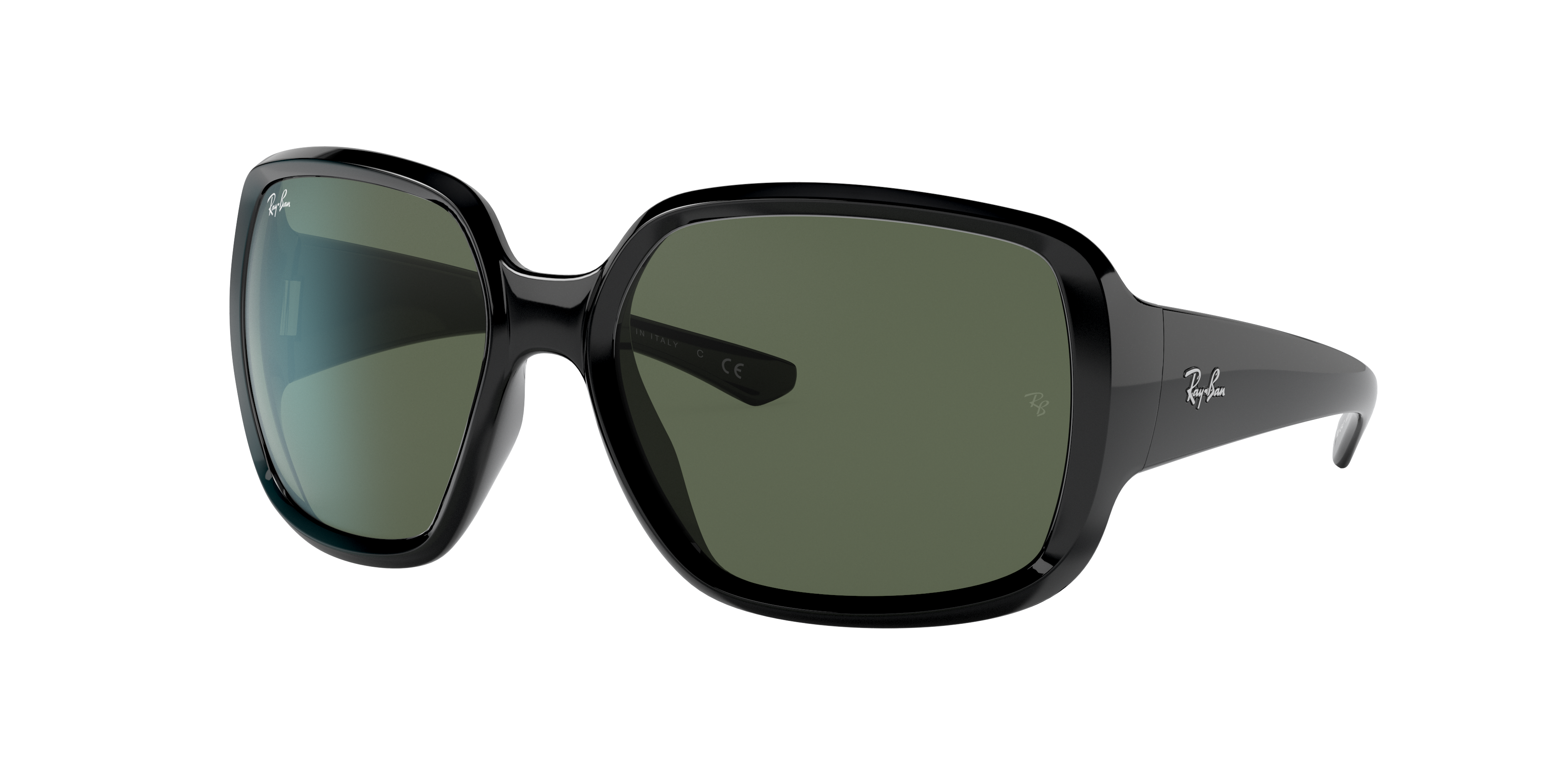 Shop Ray Ban Rb4347 Sunglasses Black Frame Green Lenses 60-18