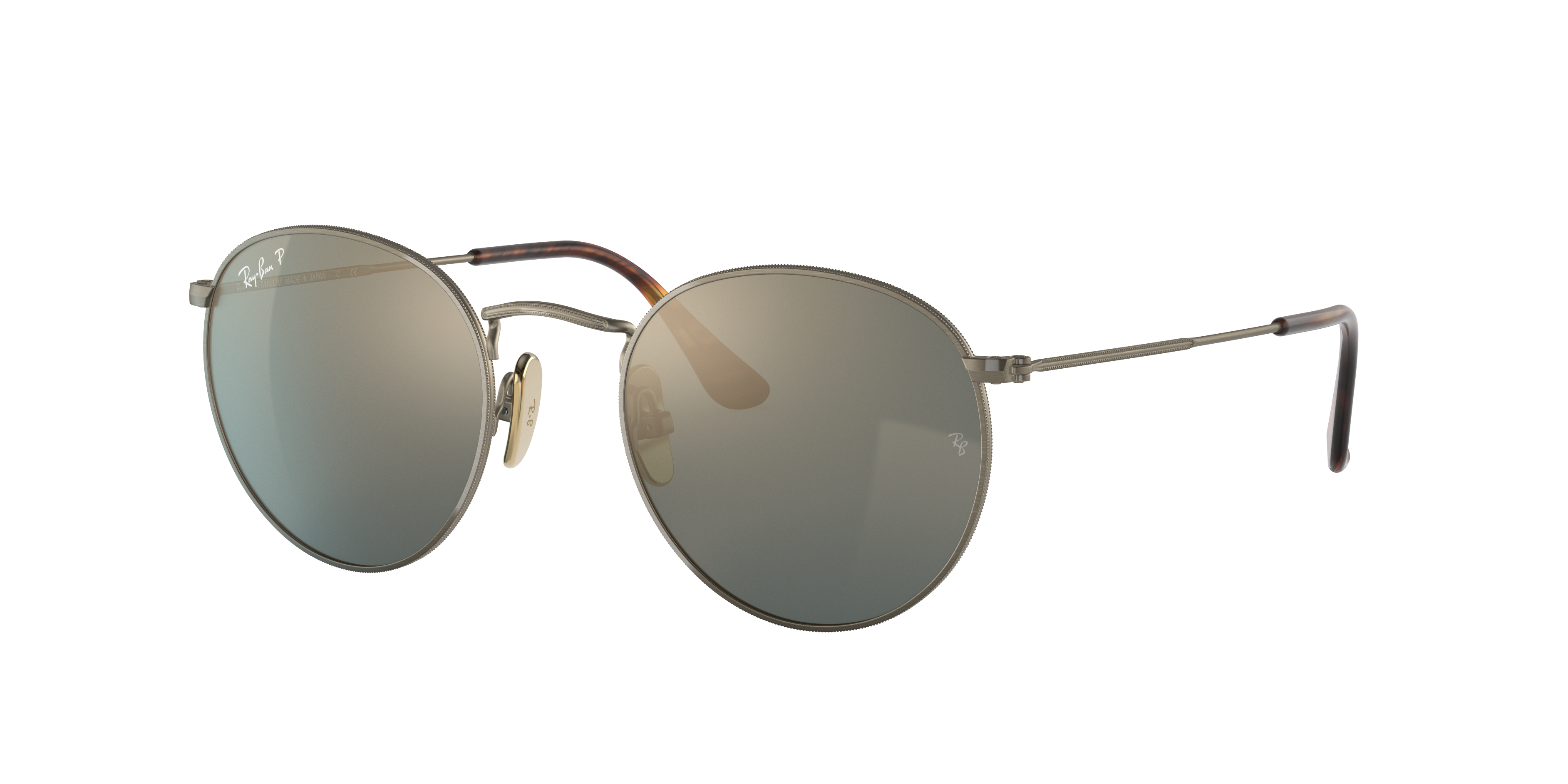Ray Ban Round Titanium Sunglasses Gold Frame Blue Lenses Polarized 50-21