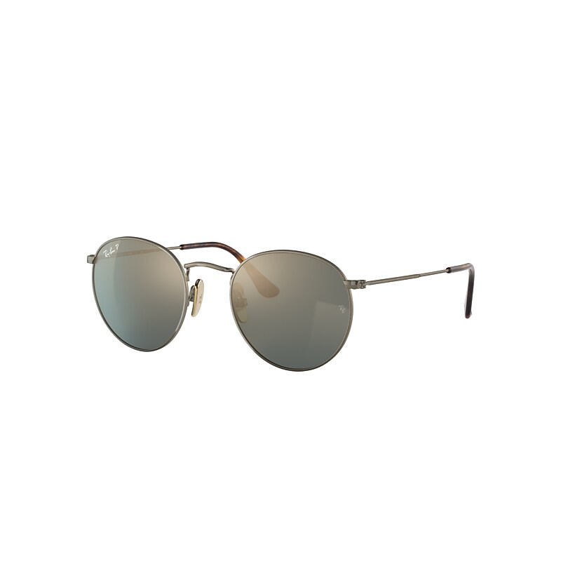 Ray-Ban Round Titanium Sunglasses Gold Frame Blue Lenses Polarized 47-21 product image