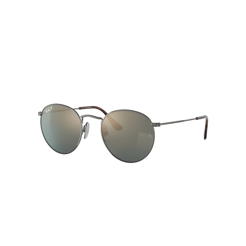 Ray-Ban Round Titanium Sunglasses Gunmetal Frame Blue Lenses Polarized 50-21 product image