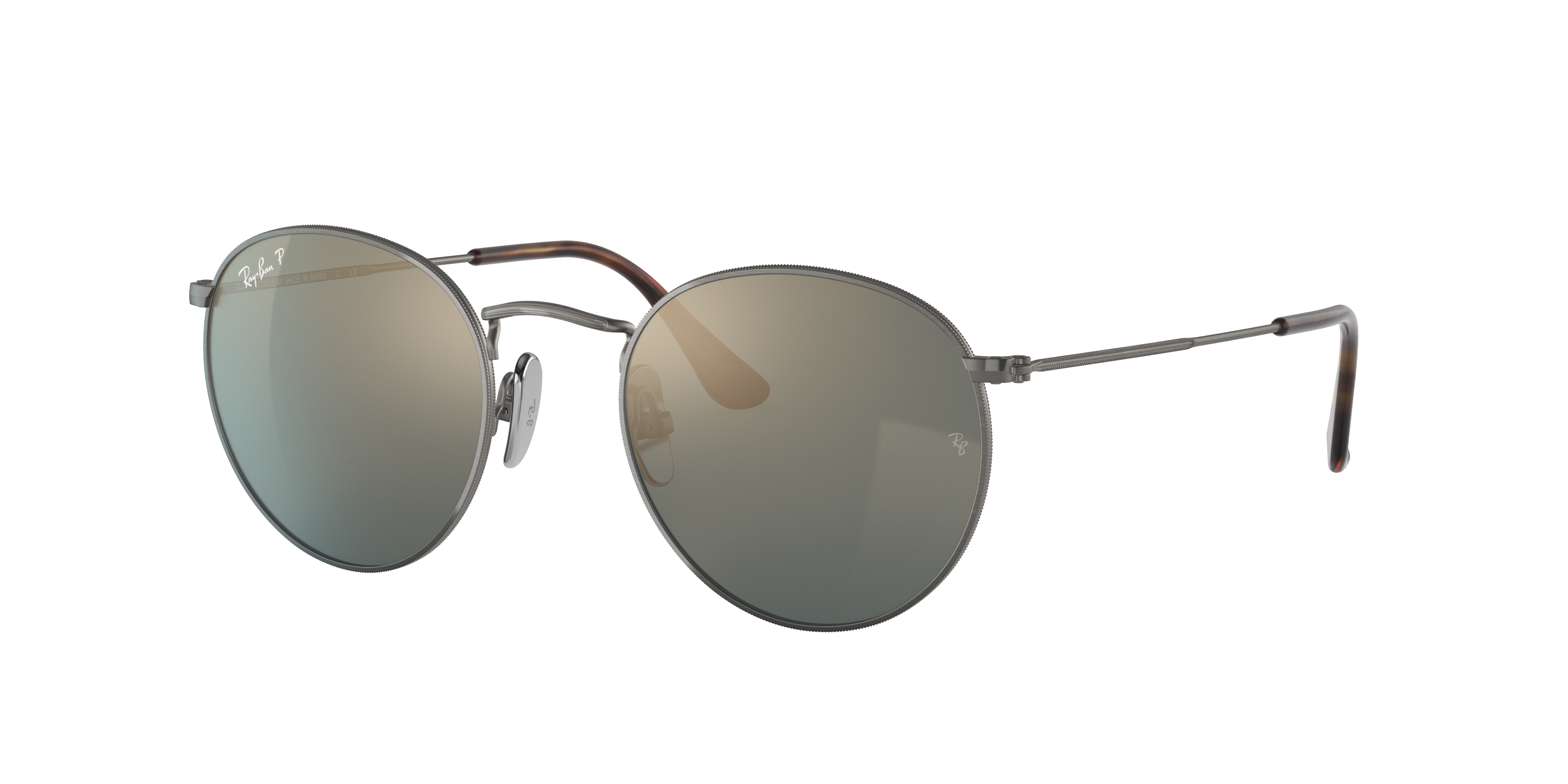 Ray Ban Round Titanium Sunglasses Gunmetal Frame Blue Lenses Polarized 50-21