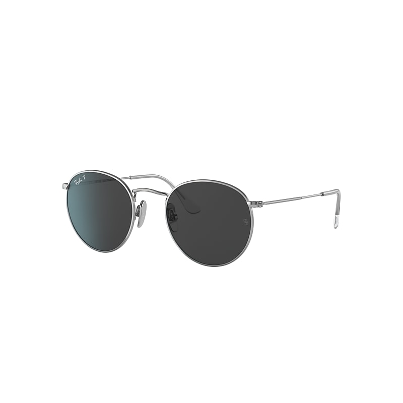 Ray-Ban Round Titanium Sunglasses Silver Frame Black Lenses Polarized 50-21 product image