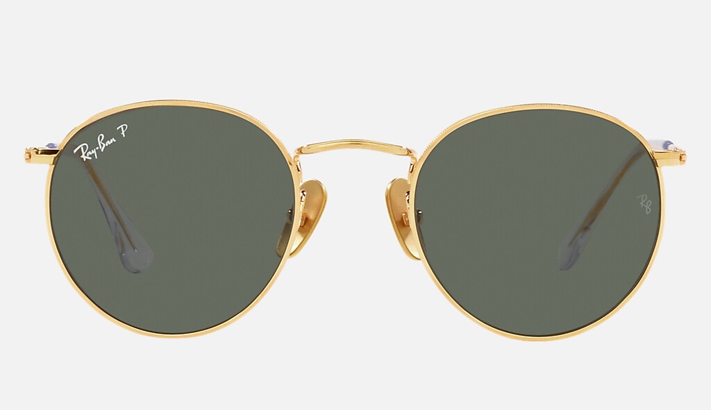 Round Titanium Sunglasses in Gold and Green | Ray-Ban®