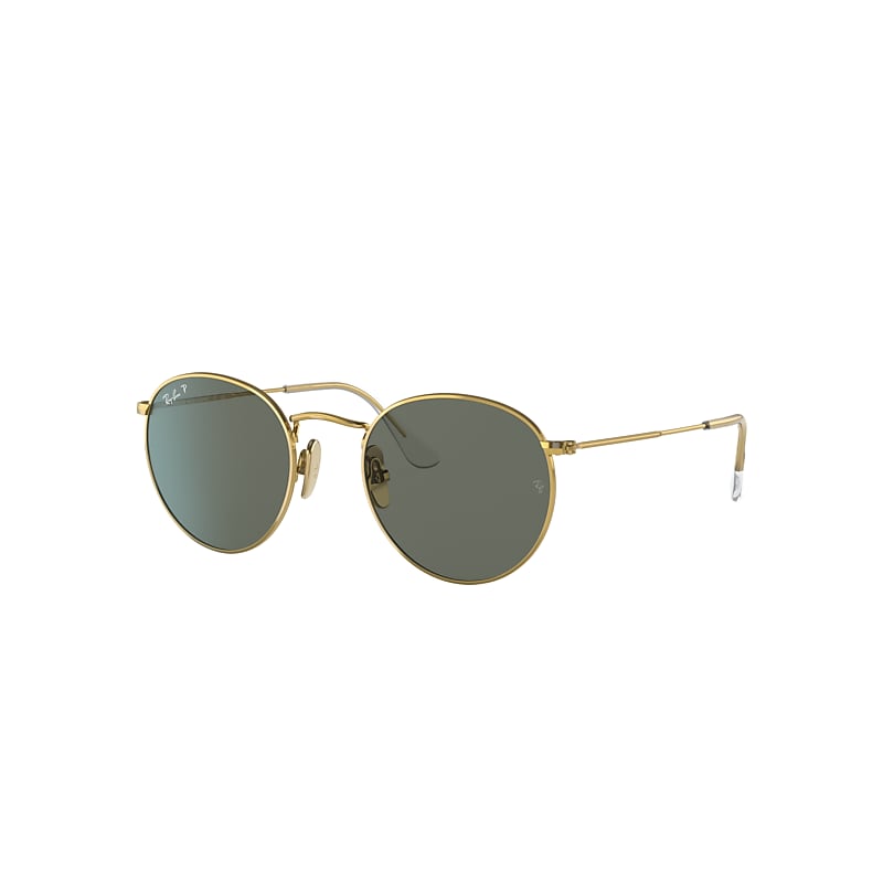Ray-Ban Round Titanium Sunglasses Gold Frame Green Lenses Polarized 50-21 product image