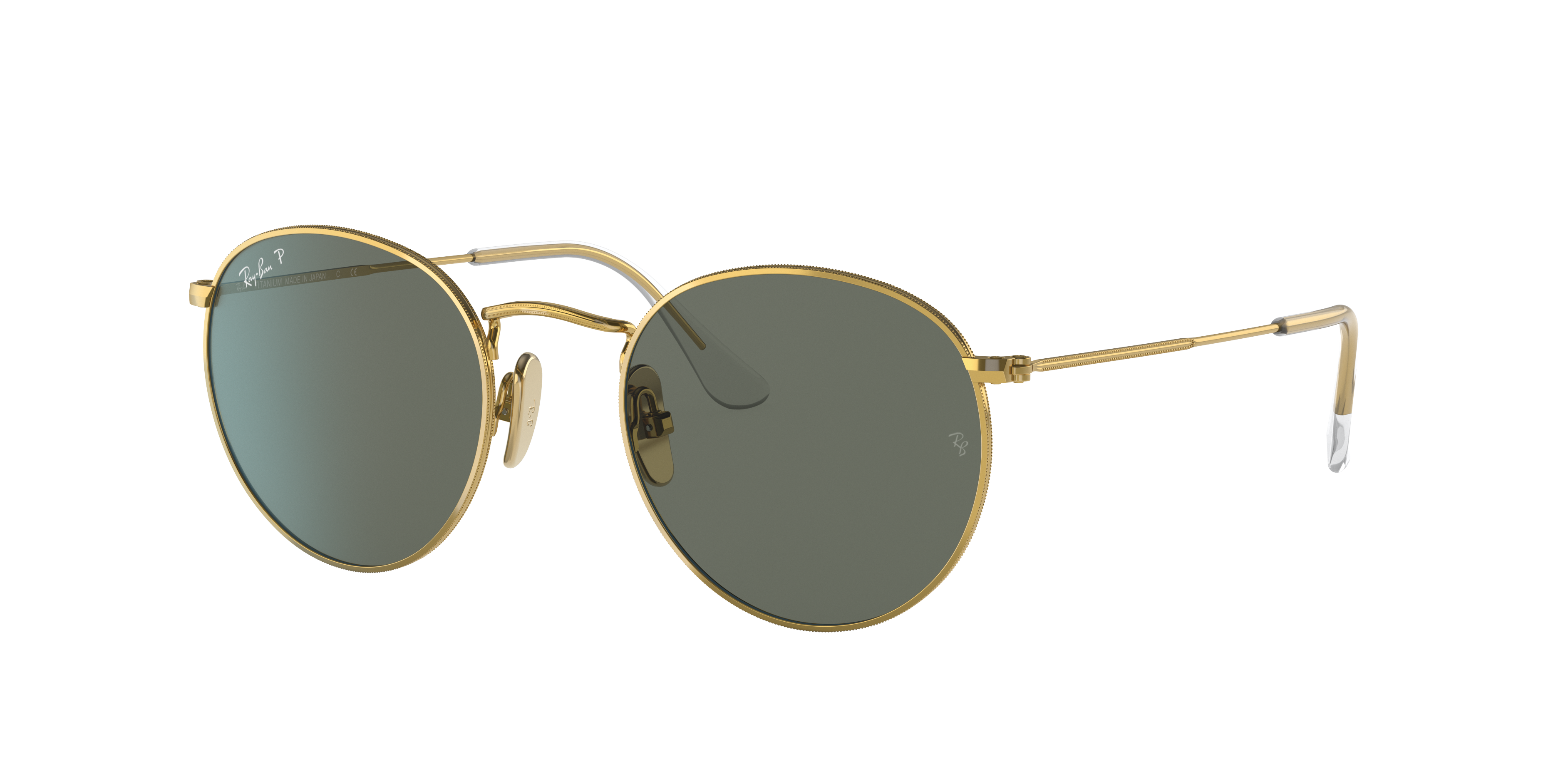 Ray Ban Round Titanium Sunglasses Gold Frame Green Lenses Polarized 50-21