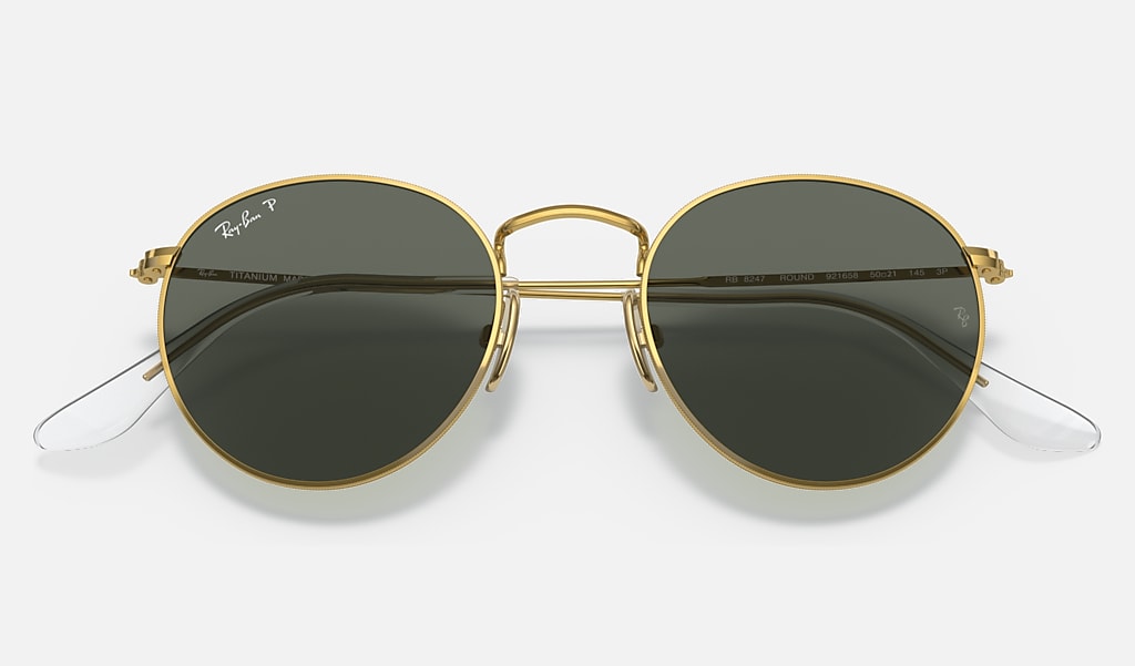 Round Titanium Sunglasses in Gold and Green | Ray-Ban®