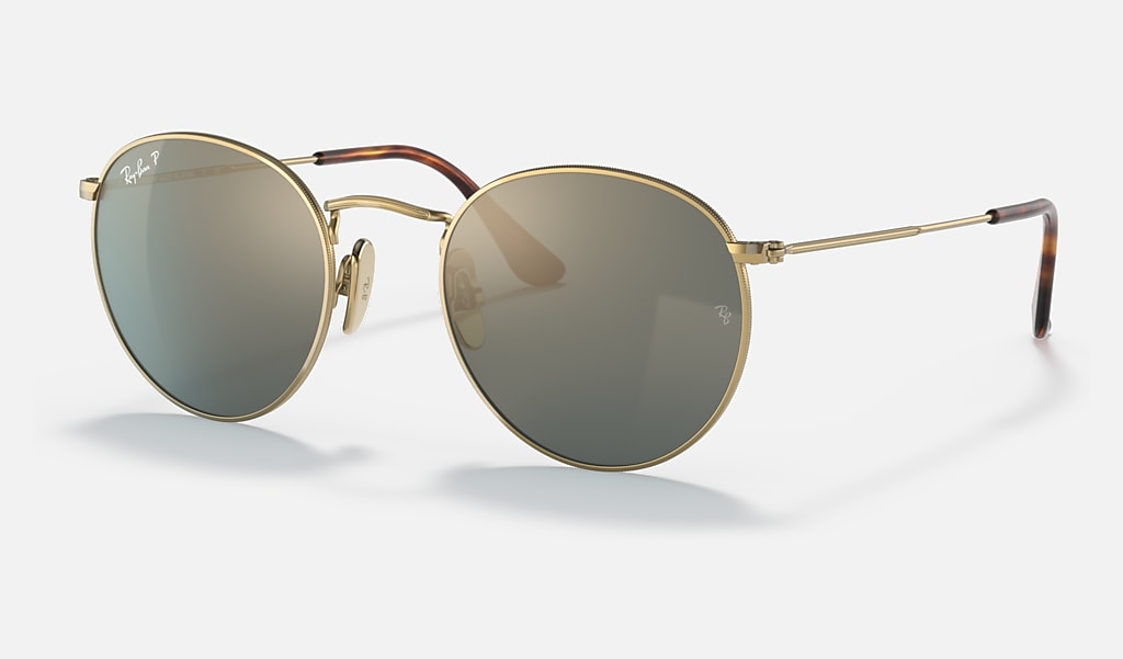 Round Titanium Sunglasses in Gold and Blue/Gold | Ray-Ban®