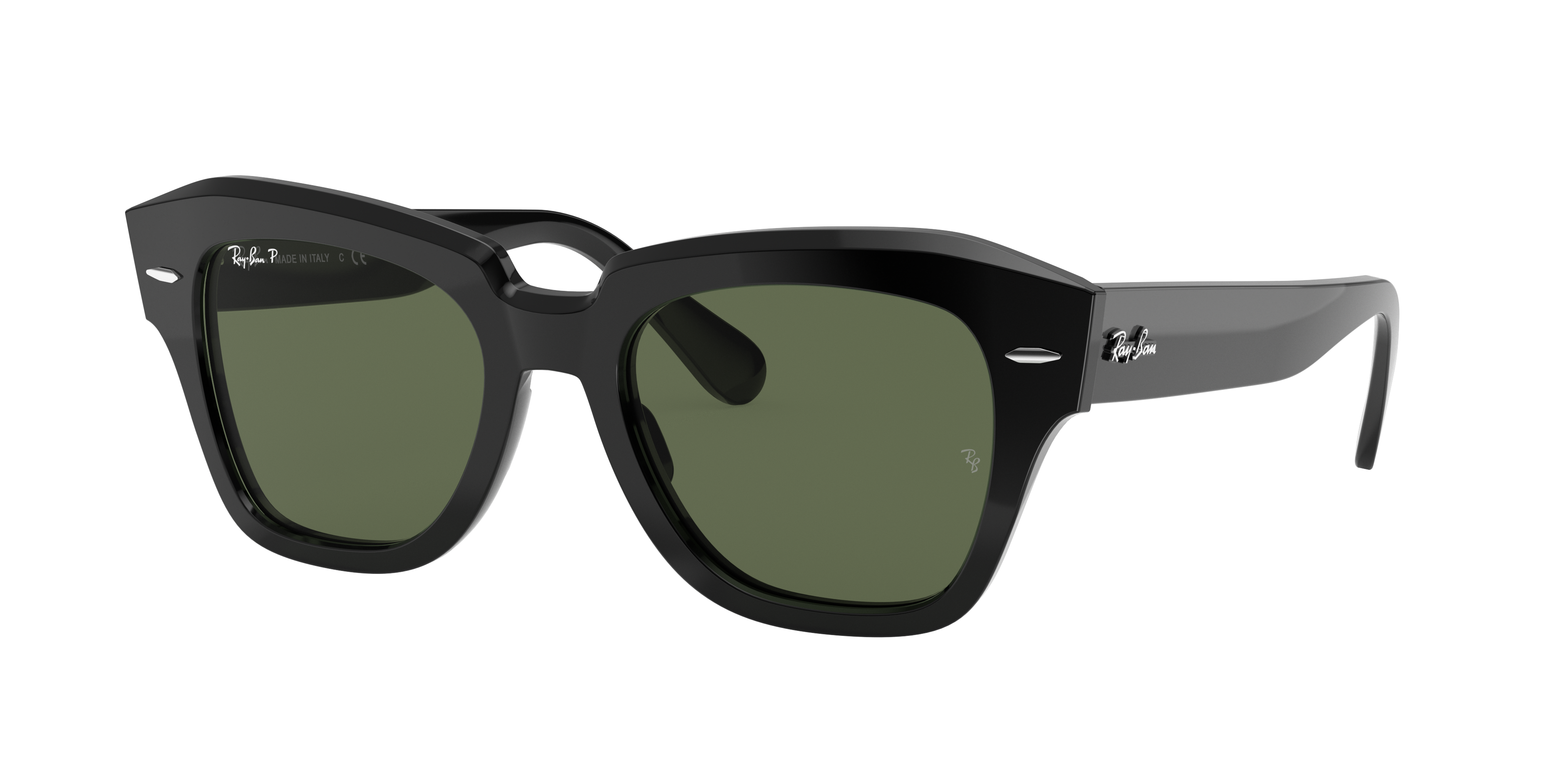 Ray Ban State Street Sunglasses Black Frame Green Lenses Polarized 52-20 In Black