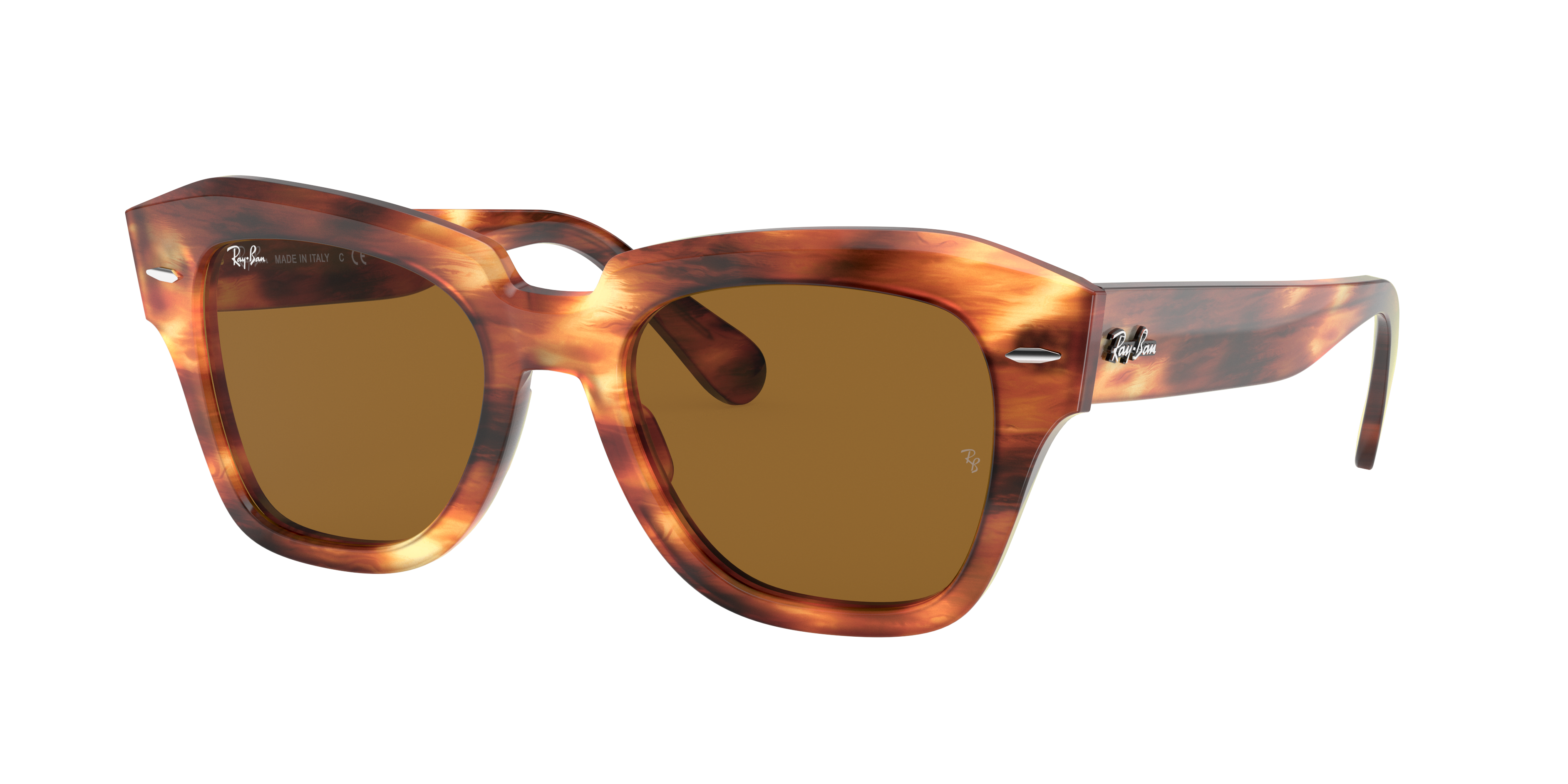 Ray Ban State Street Sunglasses Tortoise Frame Brown Lenses 52-20 In Striped Havana
