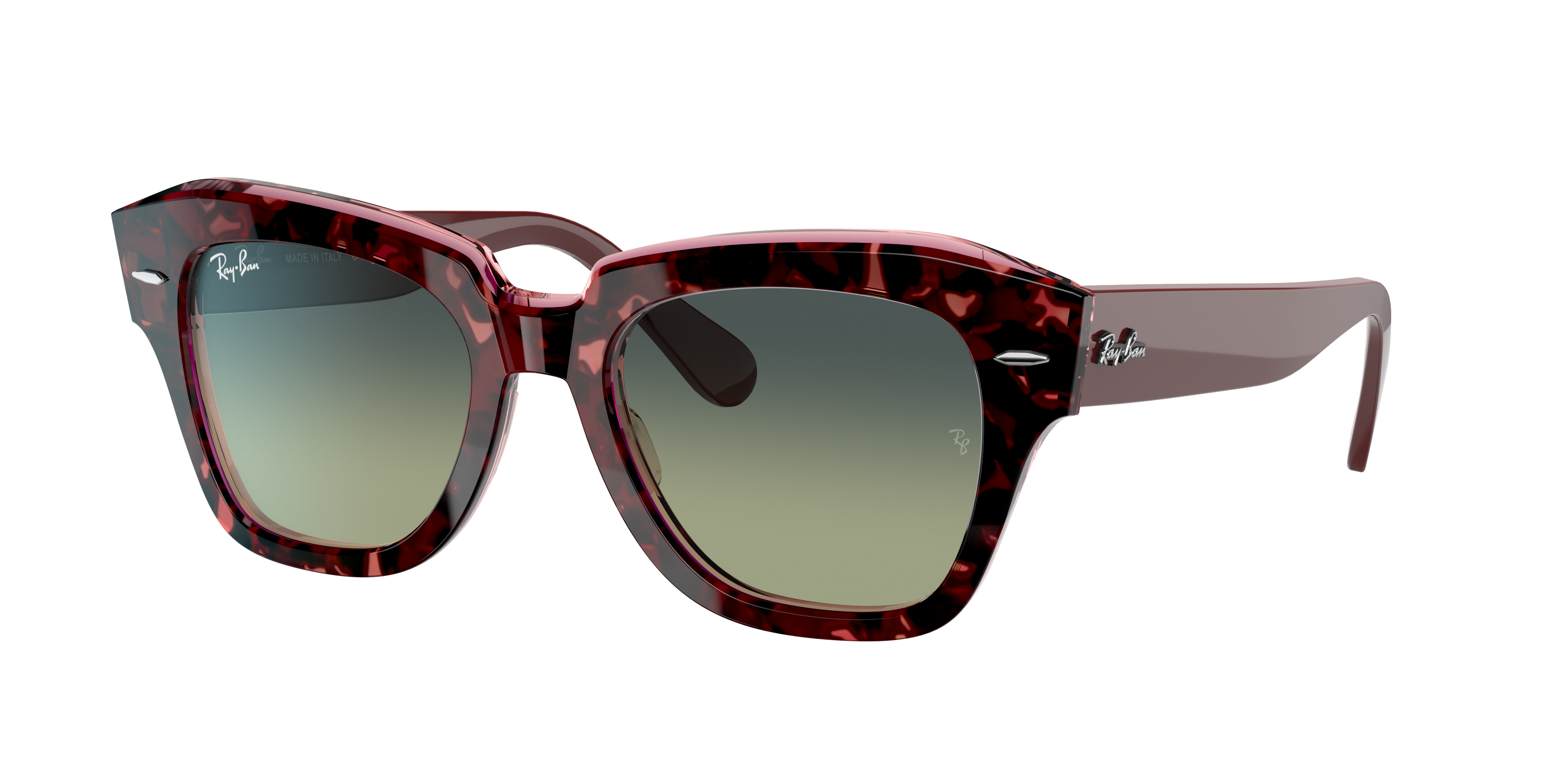Ray Ban State Street Sunglasses Bordeaux Frame Green Lenses 52-20