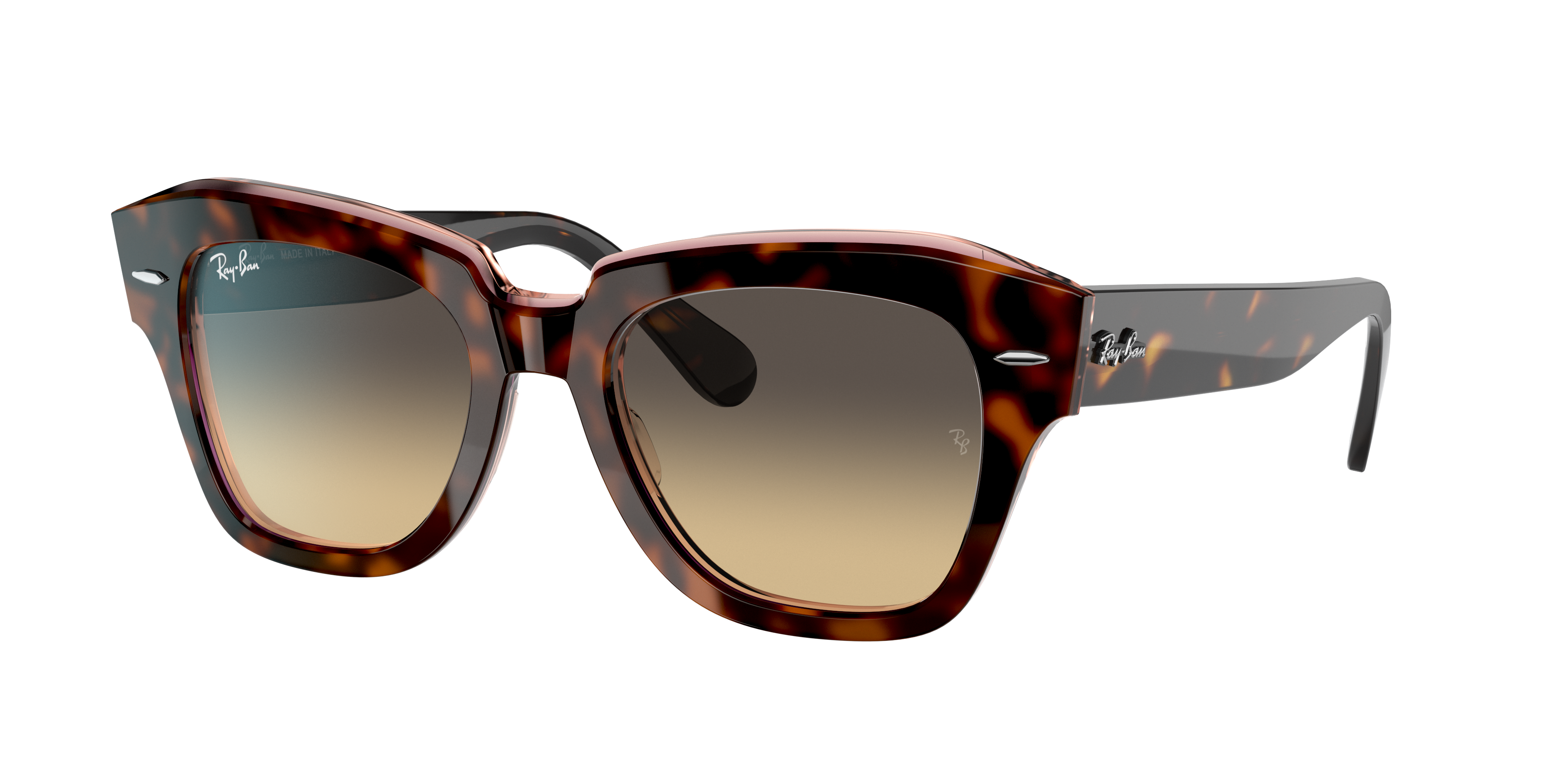 State Street Sunglasses in Havana On Transparent Pink and Brown/Blue | Ray- Ban®