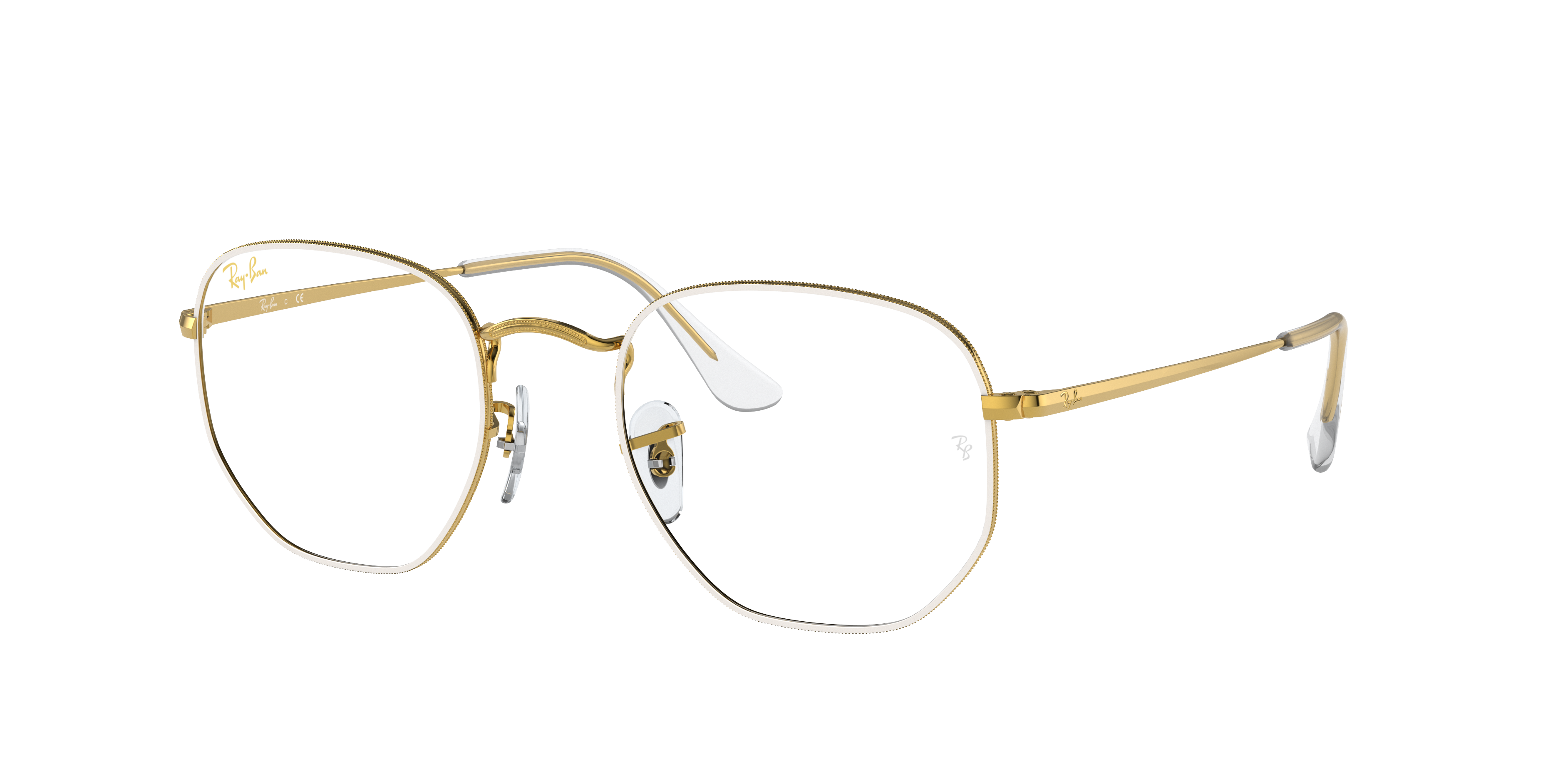 Ray Ban Hexagonal Optics Eyeglasses Gold Frame Clear Lenses 48-21