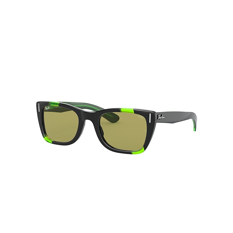 Ray-Ban Caribbean Green Fluo Sunglasses Black And Green Fluo Frame Green Lenses 52-22 product image