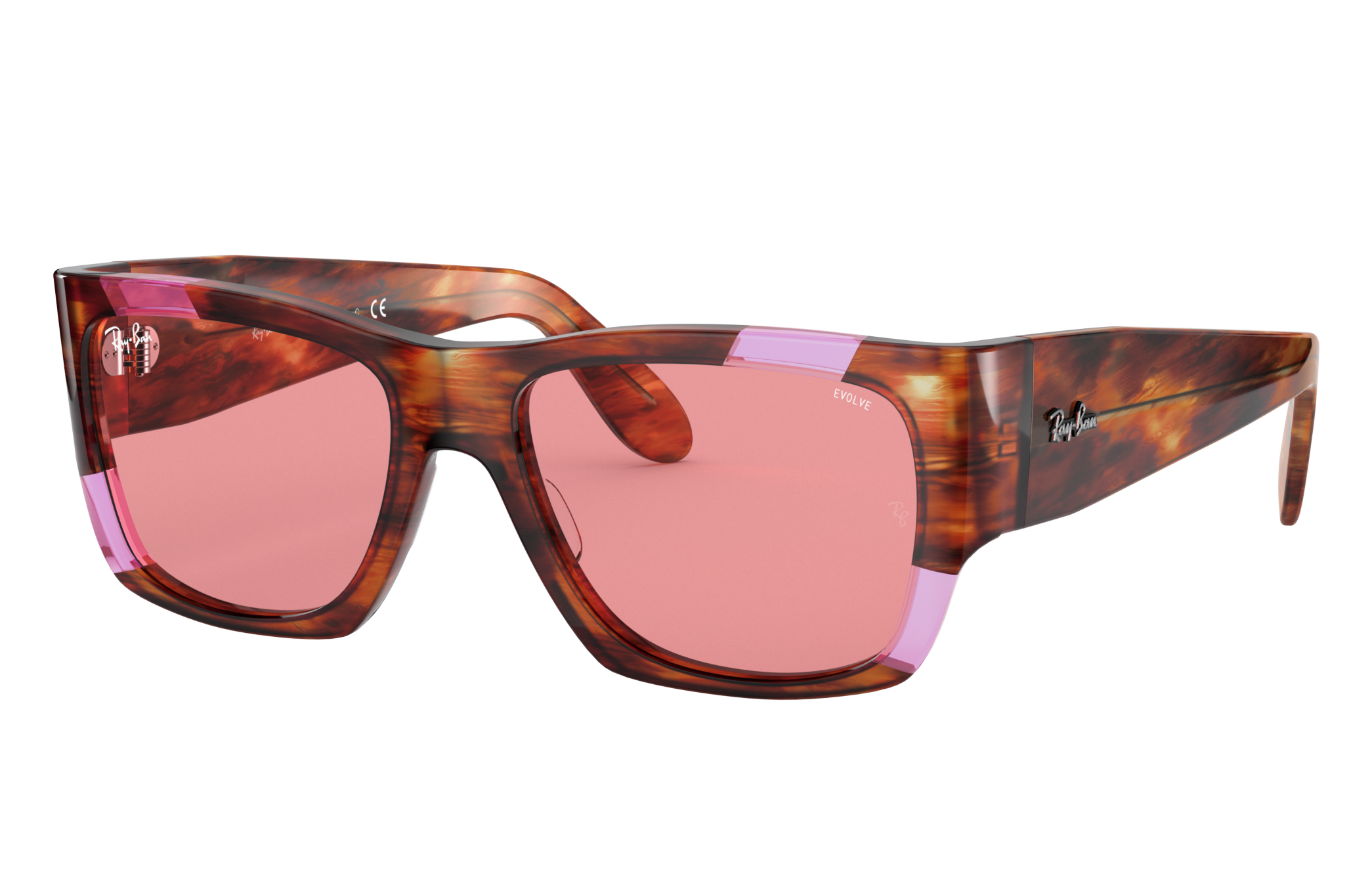 Nomad Pink Fluo Sunglasses in Striped Havana & Pink Fluo and Pink | Ray-Ban®
