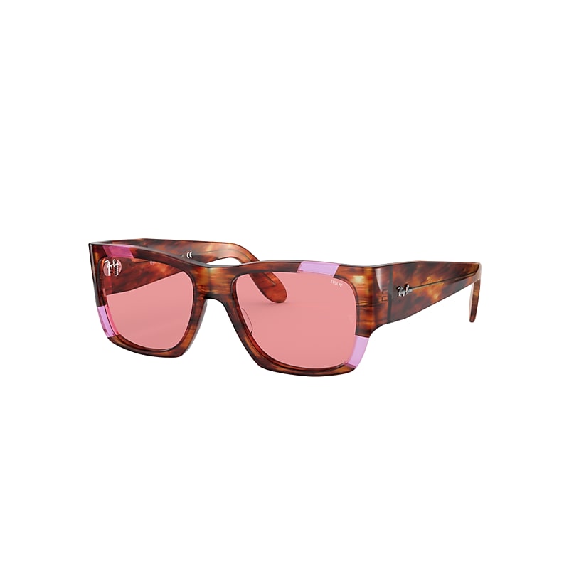 Ray-Ban Nomad Pink Fluo Sunglasses Striped Havana And Pink Fluo Frame Pink Lenses 54-17 product image