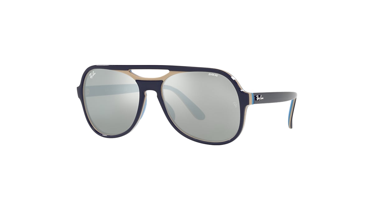 Powderhorn Mirror Evolve Sunglasses in Light Blue and Grey/Blue  Photochromic | Ray-Ban®