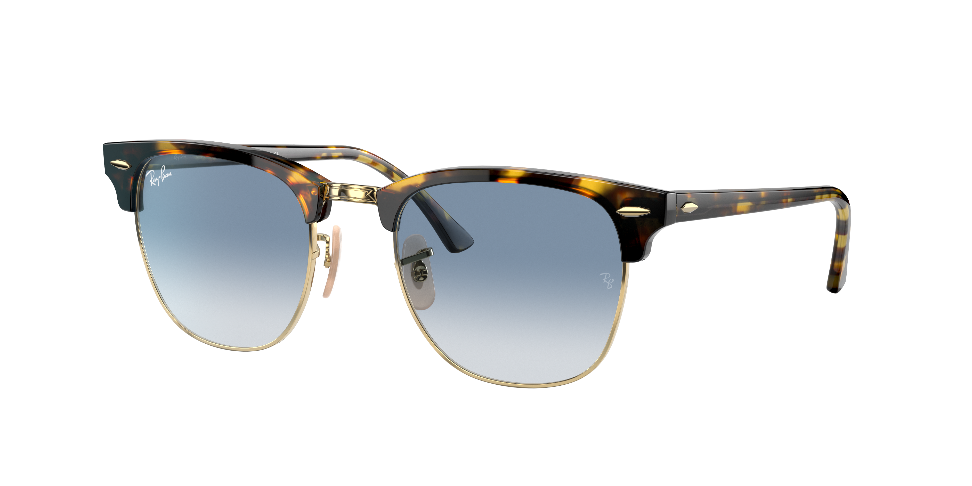 Ray Ban Clubmaster Fleck Sunglasses Yellow Frame Blue Lenses 51-21