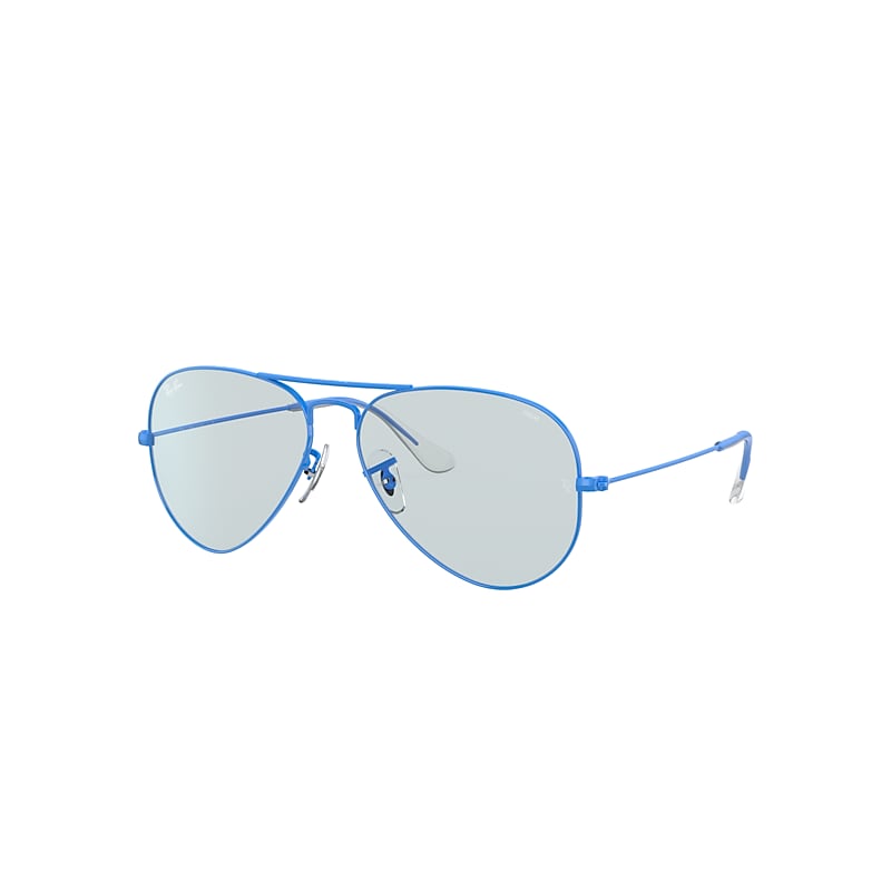Ray Ban Aviator Solid Evolve Sunglasses Light Blue Frame Blue Lenses 55-14