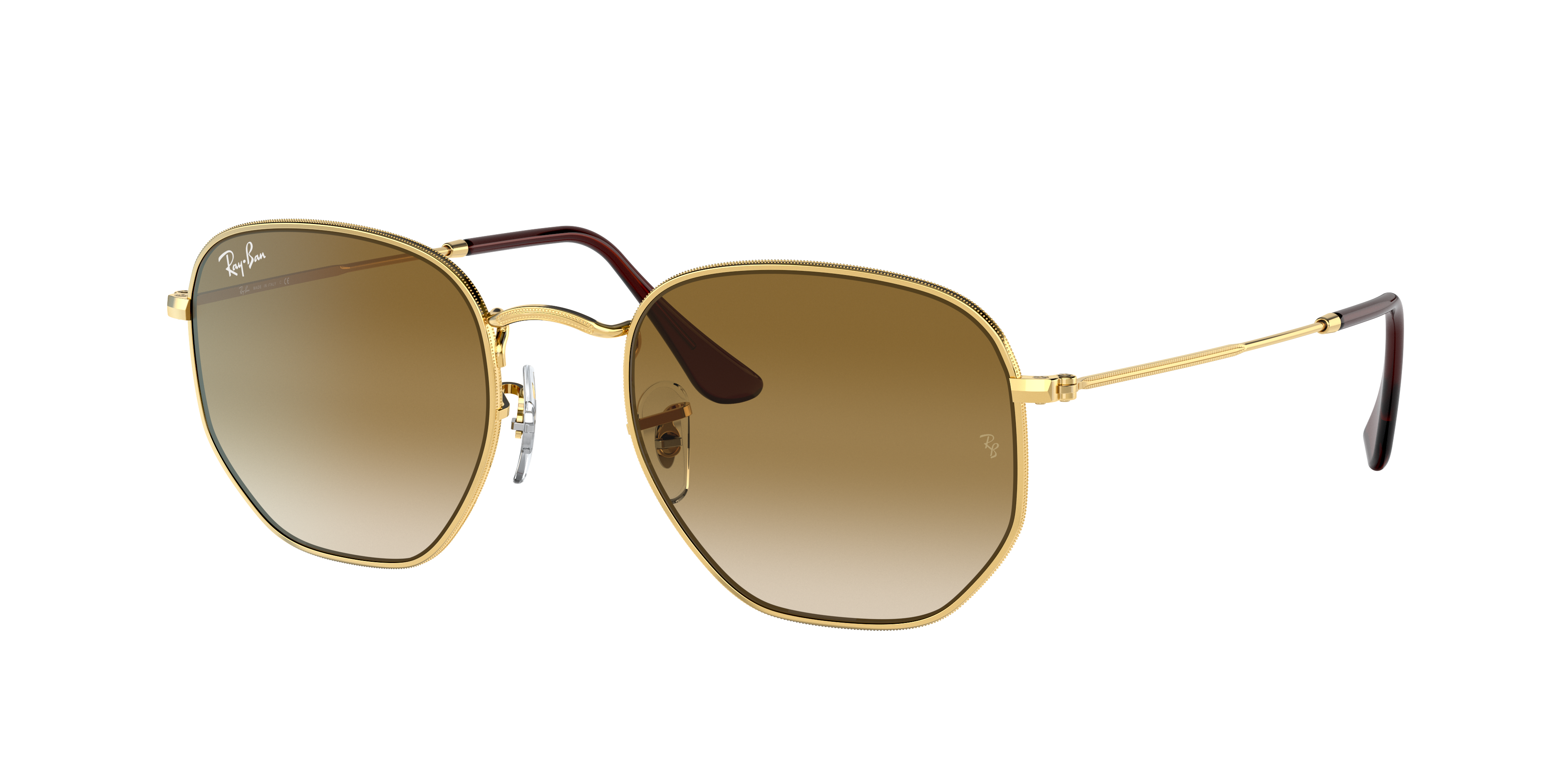 Ray Ban Hexagonal Sunglasses Gold Frame Brown Lenses 54-21