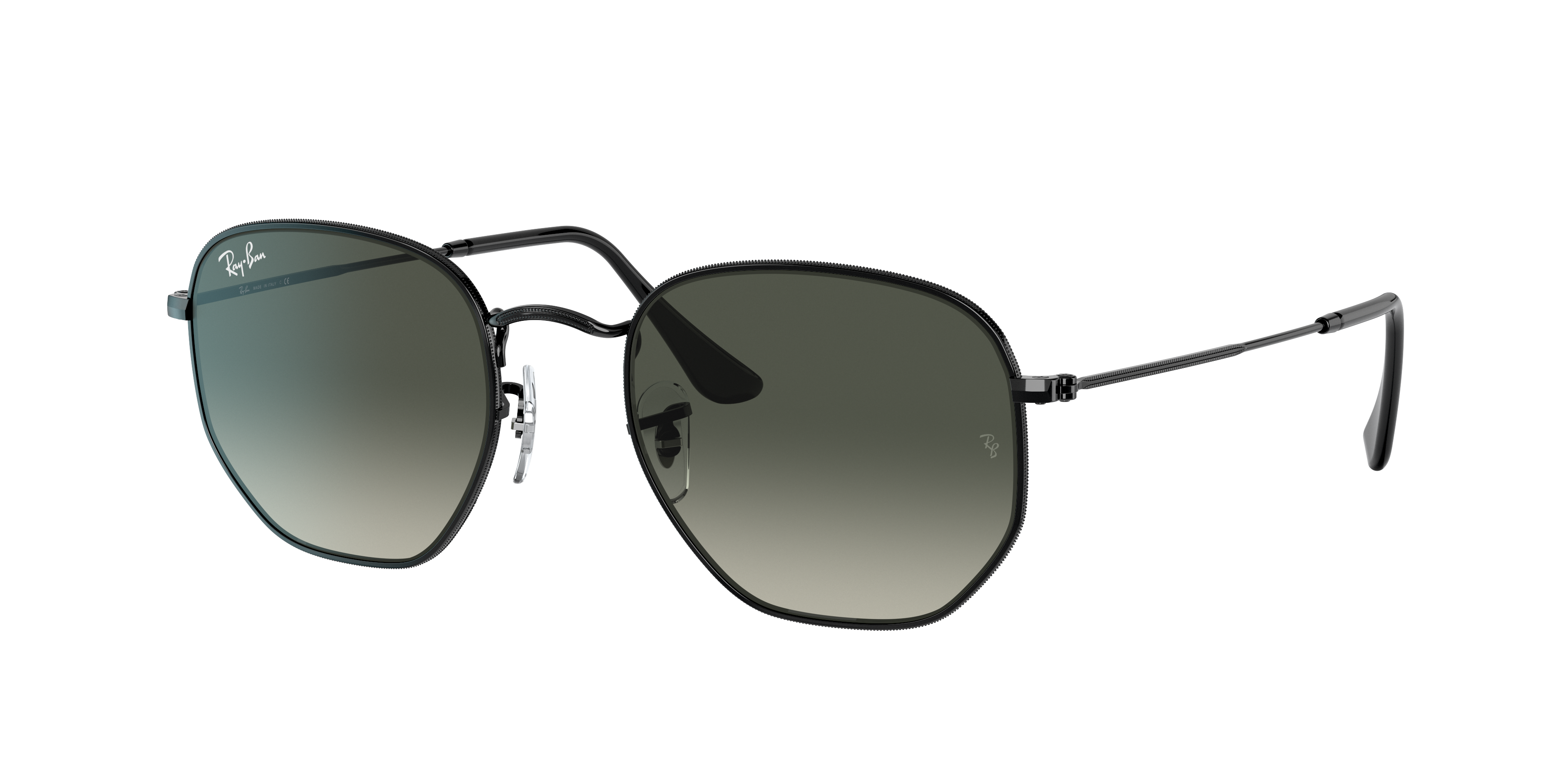 Shop Ray Ban Hexagonal Sunglasses Black Frame Grey Lenses 51-21