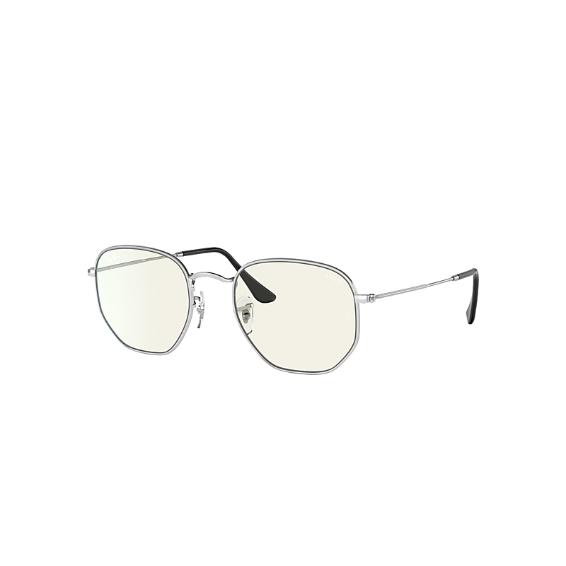 Ray-Ban Hexagonal Blue-light Clear Evolve Sunglasses Silver Frame Grey Lenses 48-21