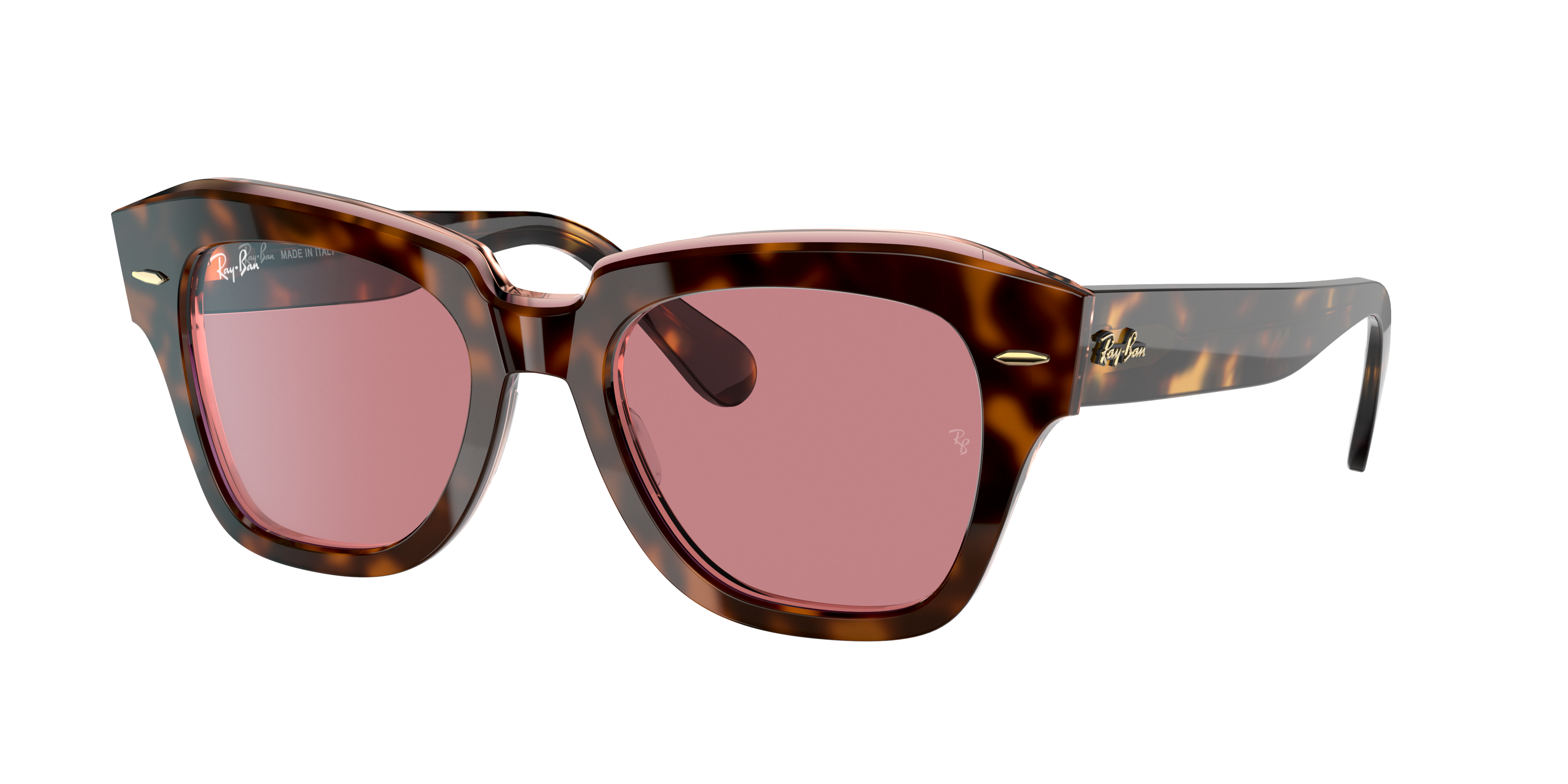 Ray Ban State Street @collection Sonnenbrillen Havana Auf Rosa Transparent Fassung Violett Glas 49-20