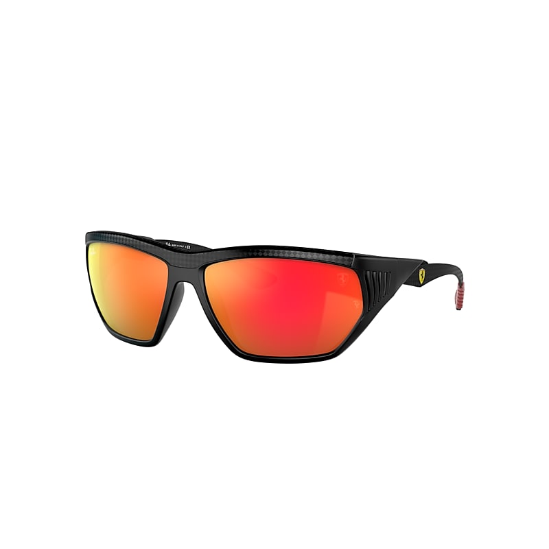 Shop Ray Ban Rb8359m Scuderia Ferrari Collection Sunglasses Black Frame Red Lenses 63-16