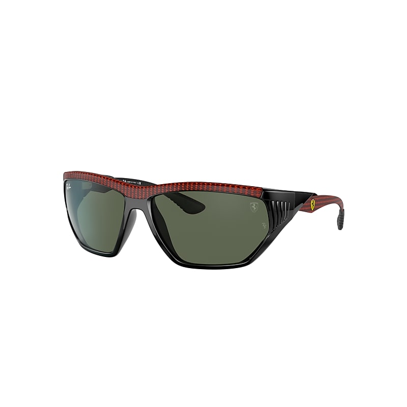 Shop Ray Ban Rb8359m Scuderia Ferrari Collection Sunglasses Red Frame Green Lenses 63-16
