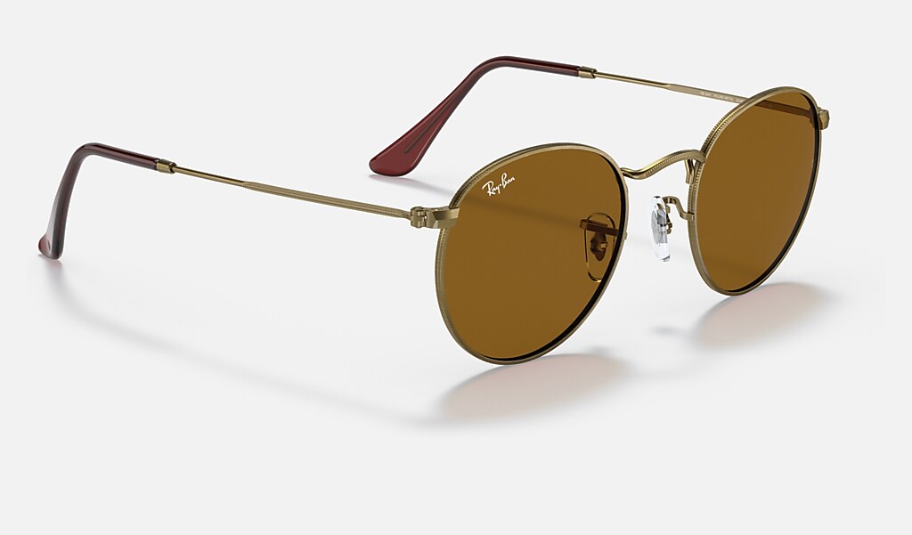 Round Antiqued Sunglasses in Antique Gold and Brown Ray-Ban®