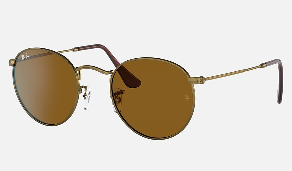 ROUND METAL ANTIQUED Sunglasses in Antique Gold and Brown